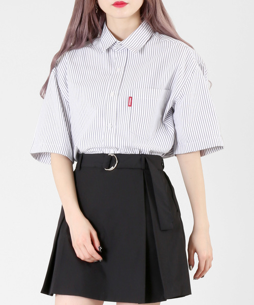 DING（ディング）の「DING/半袖ストライプシャツ（シャツ/ブラウス・レディース・ホワイト/ブラック・FREE）」の2枚目の写真