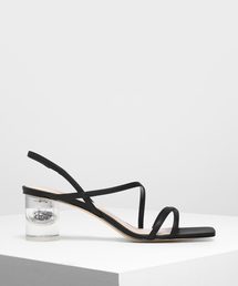 アシメトリカルストラップ ルーサイトヒールサンダル / Asymmetrical Strap Lucite Heel Sandals