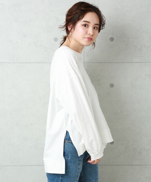 n'ee-ne（ネーネ）の「OE天竺ビックシルエットTシャツ（Tシャツ/カットソー・レディース・ブラック/オフホワイト/サンドベージュ/モカ/スミクロ・FREE）」の2枚目の写真