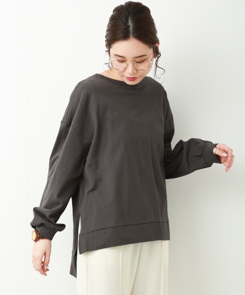 n'ee-ne（ネーネ）の「OE天竺ビックシルエットTシャツ（Tシャツ/カットソー・レディース・ブラック/オフホワイト/サンドベージュ/モカ/スミクロ・FREE）」の4枚目の写真