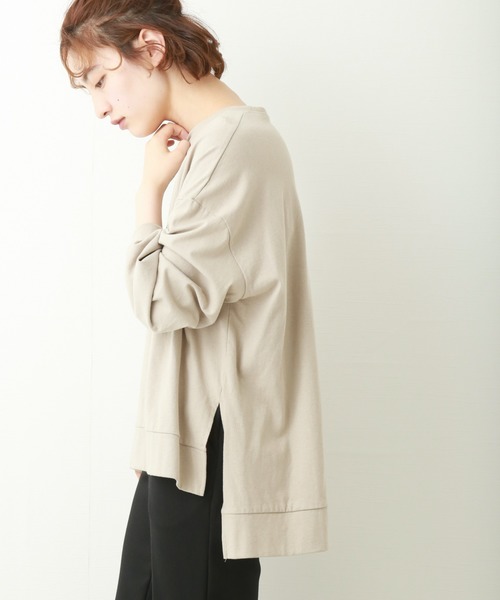 n'ee-ne（ネーネ）の「OE天竺ビックシルエットTシャツ（Tシャツ/カットソー・レディース・ブラック/オフホワイト/サンドベージュ/モカ/スミクロ・FREE）」の5枚目の写真