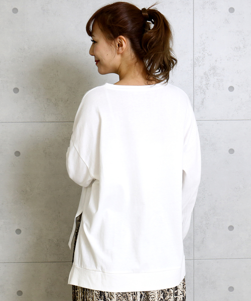 n'ee-ne（ネーネ）の「OE天竺ビックシルエットTシャツ（Tシャツ/カットソー・レディース・ブラック/オフホワイト/サンドベージュ/モカ/スミクロ・FREE）」の7枚目の写真