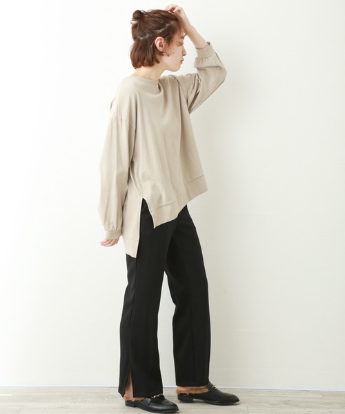 n'ee-ne（ネーネ）の「OE天竺ビックシルエットTシャツ（Tシャツ/カットソー・レディース・ブラック/オフホワイト/サンドベージュ/モカ/スミクロ・FREE）」の18枚目の写真