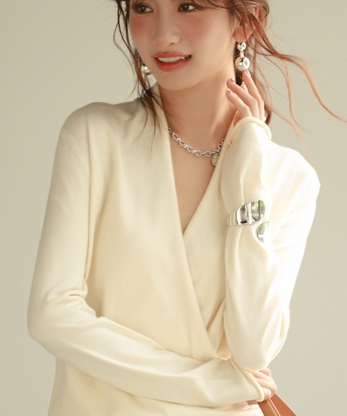 SAISON DE PAPILLON（セゾンドパピヨン）の「カシュクールネックニットトップス（ニット/セーター・レディース・ブルー/ネイビー/ブラック/ベージュ/モカ/キャメル/ピンク/パープル/ブラウン/カーキ/チャコール/アイボリー/ダークブラウン/グリーン系その他・S/M/L/XL）」の19枚目の写真