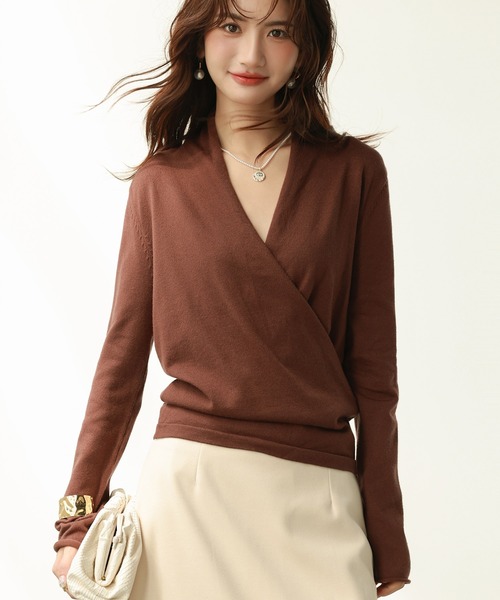 SAISON DE PAPILLON（セゾンドパピヨン）の「カシュクールネックニットトップス（ニット/セーター・レディース・ブルー/ネイビー/ブラック/ベージュ/モカ/キャメル/ピンク/パープル/ブラウン/カーキ/チャコール/アイボリー/ダークブラウン/グリーン系その他・S/M/L/XL）」の20枚目の写真