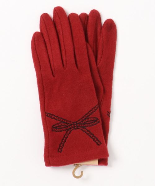 レディースジャージ手袋 カフス部分リボン刺繍入り 吸湿発熱生地