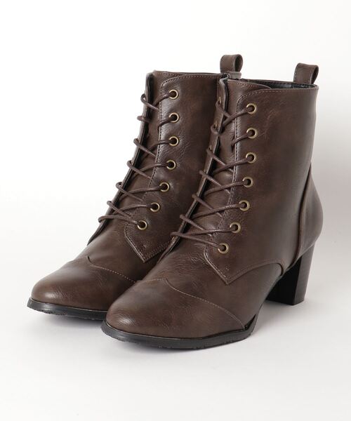 LibertyDoll(リバティードール)の「Liberty Doll /8cm(インヒール含む)チャンキーヒールウイングチップレースアップブーツ(9032)ショートブーツ(ブーツ・レディース・ブラック/ブラック系その他/ダークブラウン・M/L/LL/S)」の6枚目の写真
