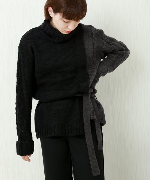 n'ee-ne(ネーネ)の「モヘアタッチ切替ニット(ニット/セーター・レディース・アイボリー/ブラック/ブラウン/ベージュ・FREE)」の3枚目の写真