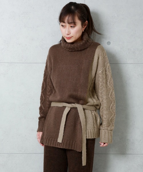 n'ee-ne(ネーネ)の「モヘアタッチ切替ニット(ニット/セーター・レディース・アイボリー/ブラック/ブラウン/ベージュ・FREE)」の6枚目の写真