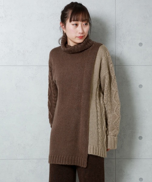 n'ee-ne(ネーネ)の「モヘアタッチ切替ニット(ニット/セーター・レディース・アイボリー/ブラック/ブラウン/ベージュ・FREE)」の18枚目の写真