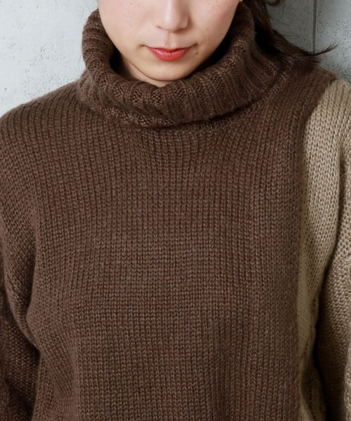 n'ee-ne(ネーネ)の「モヘアタッチ切替ニット(ニット/セーター・レディース・アイボリー/ブラック/ブラウン/ベージュ・FREE)」の16枚目の写真