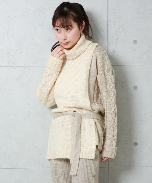 n'ee-ne(ネーネ)の「モヘアタッチ切替ニット(ニット/セーター・レディース・アイボリー/ブラック/ブラウン/ベージュ・FREE)」の20枚目の写真