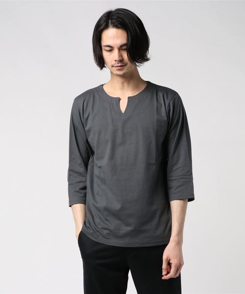 LB/S (エルビーエス)の「キーネック7分Tシャツ ZERO STAIN 汗ジミが目立たない機能(Tシャツ/カットソー・メンズ・ホワイト/ブラック/ダークグリーン/チャコールグレー/オレンジ/ベージュ/ネイビー・MEDIUM/LARGE/X-LARGE/SMALL)」の4枚目の写真