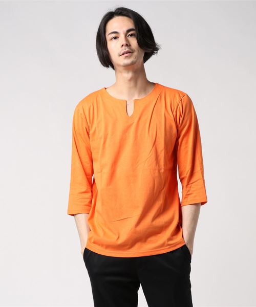 LB/S (エルビーエス)の「キーネック7分Tシャツ ZERO STAIN 汗ジミが目立たない機能(Tシャツ/カットソー・メンズ・ホワイト/ブラック/ダークグリーン/チャコールグレー/オレンジ/ベージュ/ネイビー・MEDIUM/LARGE/X-LARGE/SMALL)」の7枚目の写真
