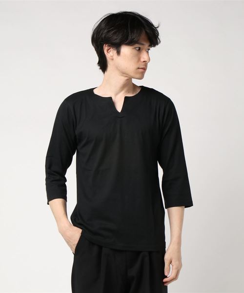 LB/S (エルビーエス)の「キーネック7分Tシャツ ZERO STAIN 汗ジミが目立たない機能(Tシャツ/カットソー・メンズ・ホワイト/ブラック/ダークグリーン/チャコールグレー/オレンジ/ベージュ/ネイビー・MEDIUM/LARGE/X-LARGE/SMALL)」の3枚目の写真