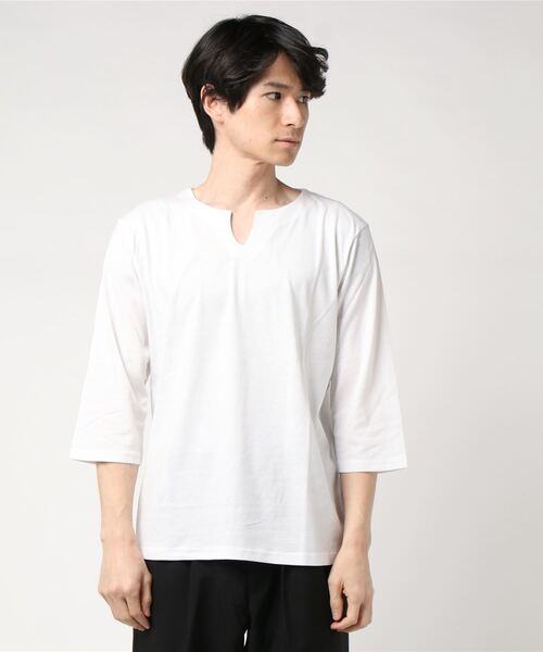 LB/S (エルビーエス)の「キーネック7分Tシャツ ZERO STAIN 汗ジミが目立たない機能(Tシャツ/カットソー・メンズ・ホワイト/ブラック/ダークグリーン/チャコールグレー/オレンジ/ベージュ/ネイビー・MEDIUM/LARGE/X-LARGE/SMALL)」の2枚目の写真
