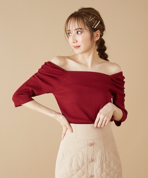 MIIA（ミーア）の「パワーショルダーカットプルオーバー（Tシャツ/カットソー・レディース・ベージュ/ボルドー/パープル系その他/ブラック/パープル・FREE）」の12枚目の写真