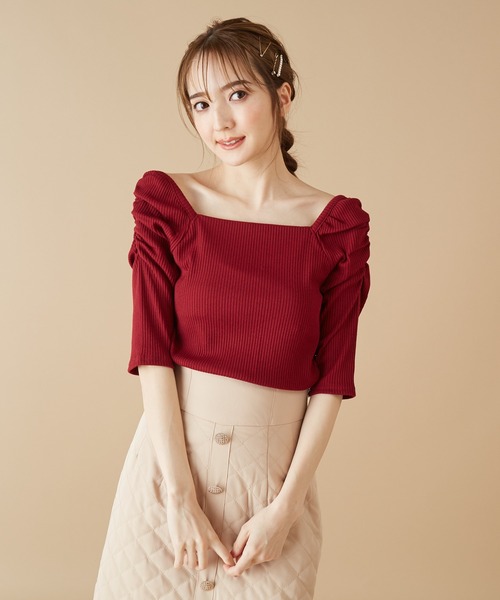 MIIA（ミーア）の「パワーショルダーカットプルオーバー（Tシャツ/カットソー・レディース・ベージュ/ボルドー/パープル系その他/ブラック/パープル・FREE）」の21枚目の写真