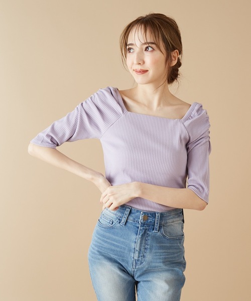 MIIA（ミーア）の「パワーショルダーカットプルオーバー（Tシャツ/カットソー・レディース・ベージュ/ボルドー/パープル系その他/ブラック/パープル・FREE）」の22枚目の写真