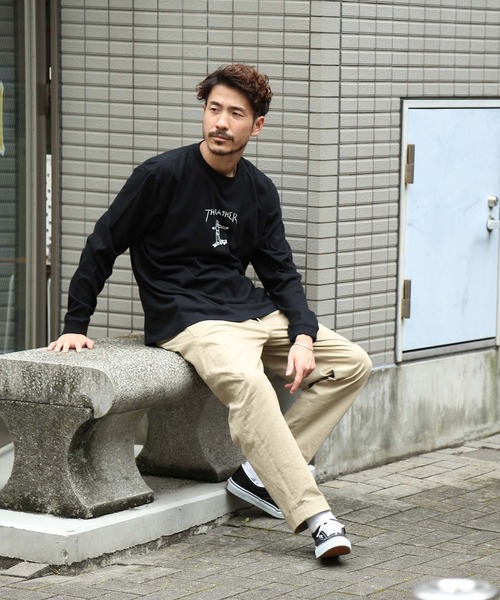 Mark Gonzales(マーク・ゴンザレス)の「GONZ LONG SLEEVE T-SHIRTS/スラッシャー 長袖 ロンT マークゴンザレス バックプリント(Tシャツ/カットソー・メンズ・ネイビー/ホワイト×ブラック/ブラック×ホワイト/バーガンディー/サンドベージュ/アッシュグレー・SMALL/MEDIUM/LARGE/X-LARGE/XX-LARGE)」の14枚目の写真