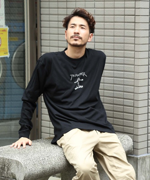 Mark Gonzales(マーク・ゴンザレス)の「GONZ LONG SLEEVE T-SHIRTS/スラッシャー 長袖 ロンT マークゴンザレス バックプリント(Tシャツ/カットソー・メンズ・ネイビー/ホワイト×ブラック/ブラック×ホワイト/バーガンディー/サンドベージュ/アッシュグレー・SMALL/MEDIUM/LARGE/X-LARGE/XX-LARGE)」の16枚目の写真