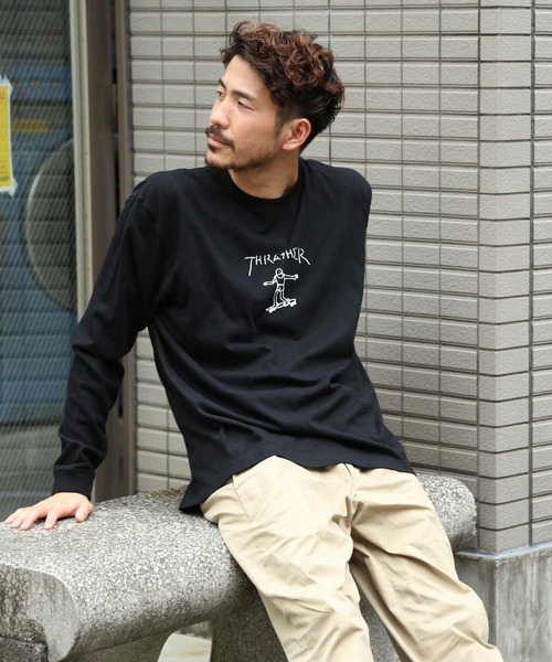 Mark Gonzales(マーク・ゴンザレス)の「GONZ LONG SLEEVE T-SHIRTS/スラッシャー 長袖 ロンT マークゴンザレス バックプリント(Tシャツ/カットソー・メンズ・ネイビー/ホワイト×ブラック/ブラック×ホワイト/バーガンディー/サンドベージュ/アッシュグレー・SMALL/MEDIUM/LARGE/X-LARGE/XX-LARGE)」の17枚目の写真