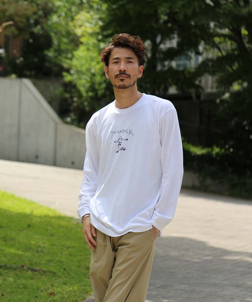 Mark Gonzales(マーク・ゴンザレス)の「GONZ LONG SLEEVE T-SHIRTS/スラッシャー 長袖 ロンT マークゴンザレス バックプリント(Tシャツ/カットソー・メンズ・ネイビー/ホワイト×ブラック/ブラック×ホワイト/バーガンディー/サンドベージュ/アッシュグレー・SMALL/MEDIUM/LARGE/X-LARGE/XX-LARGE)」の9枚目の写真