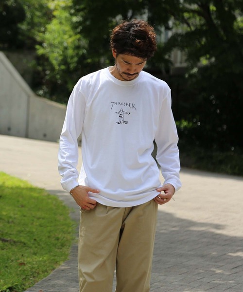 Mark Gonzales(マーク・ゴンザレス)の「GONZ LONG SLEEVE T-SHIRTS/スラッシャー 長袖 ロンT マークゴンザレス バックプリント(Tシャツ/カットソー・メンズ・ネイビー/ホワイト×ブラック/ブラック×ホワイト/バーガンディー/サンドベージュ/アッシュグレー・SMALL/MEDIUM/LARGE/X-LARGE/XX-LARGE)」の10枚目の写真