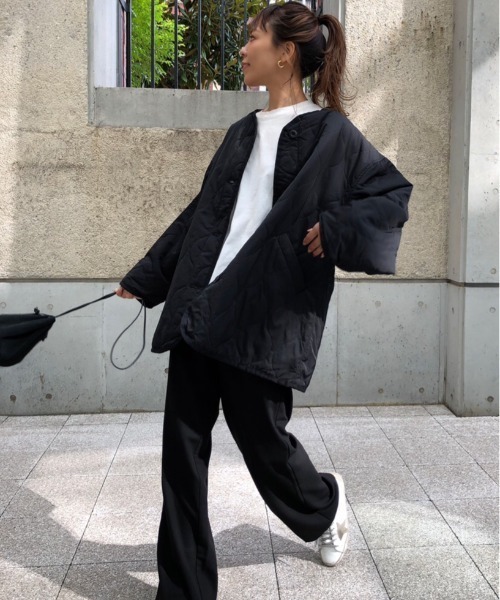 ulu（ウル）の「Quilting light coat（ナイロンジャケット・レディース・ブラック/カーキ・FREE）」の2枚目の写真