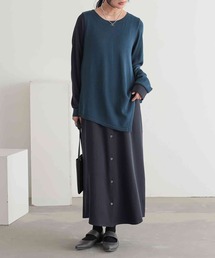 『ニットレイヤード風シャツワンピース』