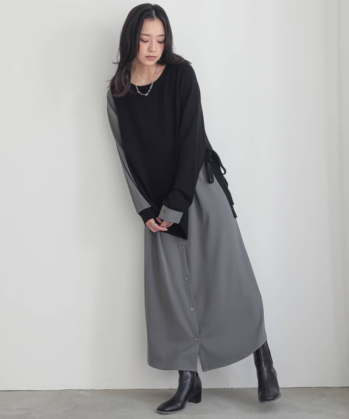 osharewalker（オシャレウォーカー）の「『ニットレイヤード風シャツワンピース』（シャツワンピース・レディース・ブラック/ネイビー/杢グレー/ブラック×グレー・1/2）」の19枚目の写真