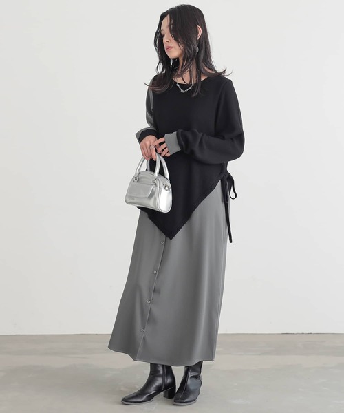 osharewalker（オシャレウォーカー）の「『ニットレイヤード風シャツワンピース』（シャツワンピース・レディース・ブラック/ネイビー/杢グレー/ブラック×グレー・1/2）」の21枚目の写真