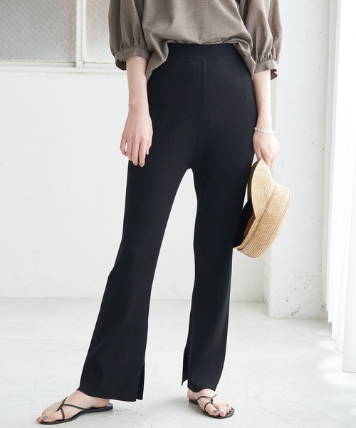 ROPE' PICNIC(ロペピクニック)の「【UVカット】【セットアップ対応】リブスリットニットパンツ(その他パンツ・レディース・ブラック/マスタード/グレー系その他・38/36)」の2枚目の写真