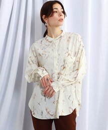 ◆【ウォッシャブル】マーブルスタンドカラーシャツ