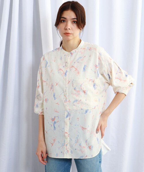 JET（ジェット）の「◆【ウォッシャブル】マーブルスタンドカラーシャツ（シャツ/ブラウス・レディース・ピンク系その他/ベージュ系・04）」の2枚目の写真
