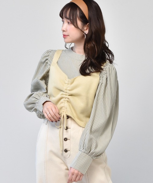 ems excite（エムズエキサイト）の「【セットアイテム】シャーリングニットビスチェSET（その他トップス・レディース・ブルー/アイボリー/イエロー・FREE）」の3枚目の写真