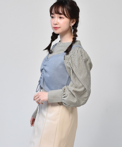 シャーリングシャツ×ニットビスチェセット LADYMADE（レディメイド）｜ シャーリングシャツ×ニットビスチェ