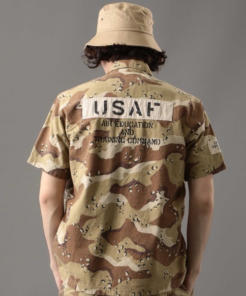 アヴィレックス ミリタリー シャツ ステンシル パッチド ワッペン 半袖