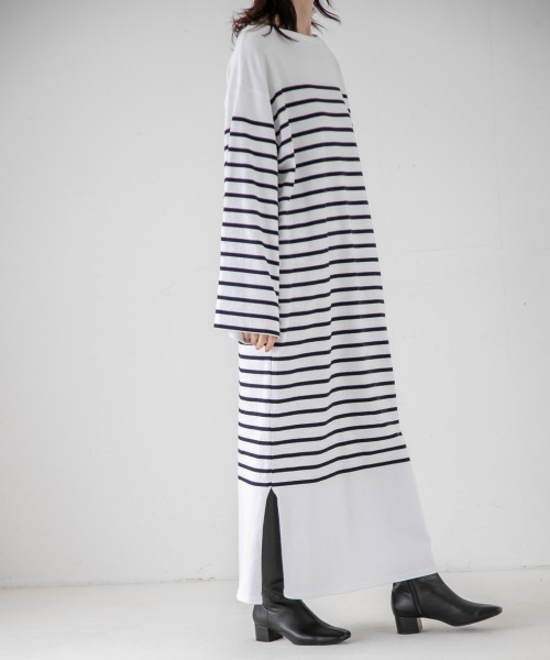 yuw（ユウ）の「パネルボーダーワンピース　943451（ワンピース・レディース・オレンジ系その他/ホワイト系その他/ブルー系その他・FREE）」の2枚目の写真