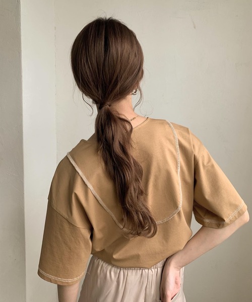 Amiur（エミレ）の「color stitch t shirt（Tシャツ/カットソー・レディース・ベージュ/アイボリー・FREE）」の9枚目の写真