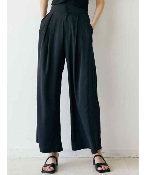 GYDA（ジェイダ）の「ハイウエストタックワイドパンツ（スラックス・レディース・ブラック/オフホワイト・FREE）」の2枚目の写真