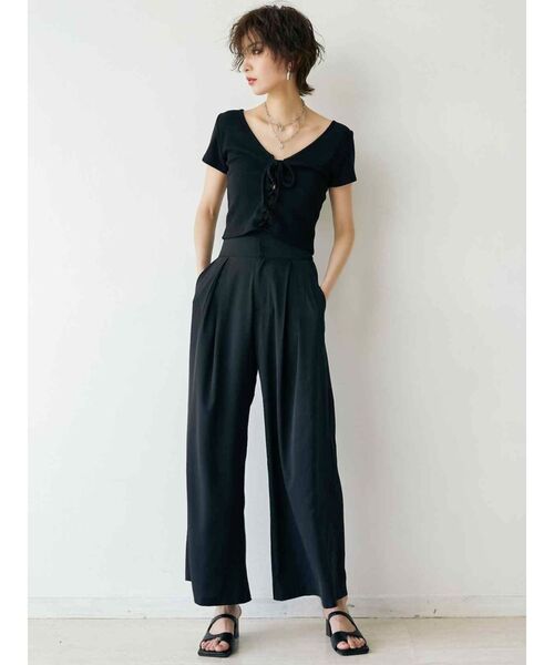 GYDA（ジェイダ）の「ハイウエストタックワイドパンツ（スラックス・レディース・ブラック/オフホワイト・FREE）」の6枚目の写真