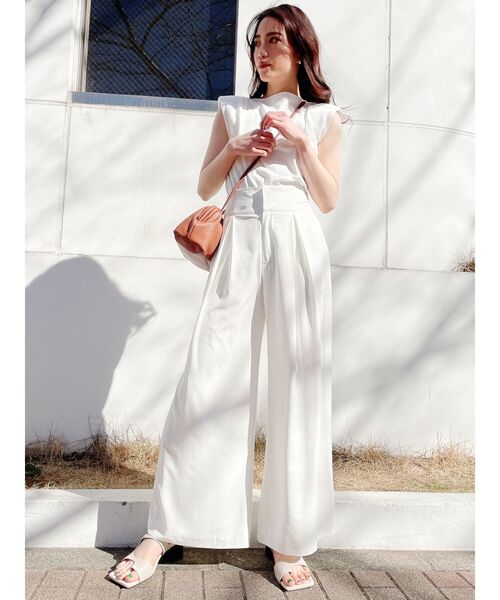 GYDA（ジェイダ）の「ハイウエストタックワイドパンツ（スラックス・レディース・ブラック/オフホワイト・FREE）」の13枚目の写真