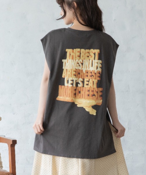 Mysa&Liina（ミーサリーナ）の「フレンチスリーブチーズプリントT（Tシャツ/カットソー・レディース・グレイッシュベージュ/オフホワイト/チャコールグレー・M）」の3枚目の写真