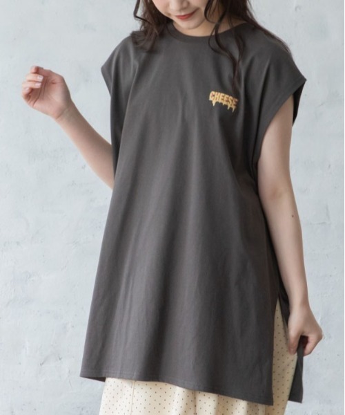 Mysa&Liina（ミーサリーナ）の「フレンチスリーブチーズプリントT（Tシャツ/カットソー・レディース・グレイッシュベージュ/オフホワイト/チャコールグレー・M）」の13枚目の写真