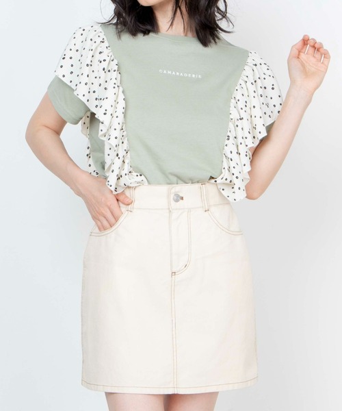 WEGO（ウィゴー）の「WEGO/ショルダーフリルロゴT（Tシャツ/カットソー・レディース・ホワイト/グリーン・FREE）」の2枚目の写真