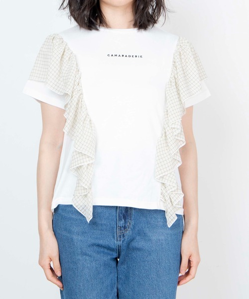 WEGO（ウィゴー）の「WEGO/ショルダーフリルロゴT（Tシャツ/カットソー・レディース・ホワイト/グリーン・FREE）」の5枚目の写真
