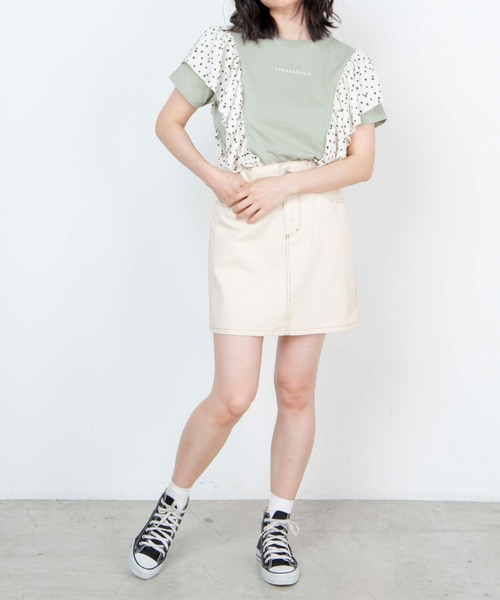 WEGO（ウィゴー）の「WEGO/ショルダーフリルロゴT（Tシャツ/カットソー・レディース・ホワイト/グリーン・FREE）」の9枚目の写真