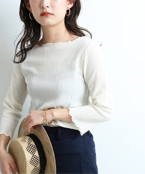 SLOBE IENA（スローブイエナ）の「シャーリングプルオーバー【手洗い可能】◆（Tシャツ/カットソー・レディース・ホワイト/ブラック/サックスブルー・FREE）」の2枚目の写真