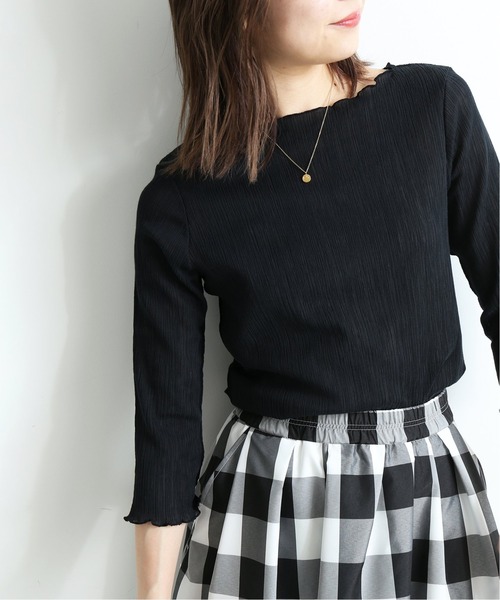 SLOBE IENA（スローブイエナ）の「シャーリングプルオーバー【手洗い可能】◆（Tシャツ/カットソー・レディース・ホワイト/ブラック/サックスブルー・FREE）」の3枚目の写真